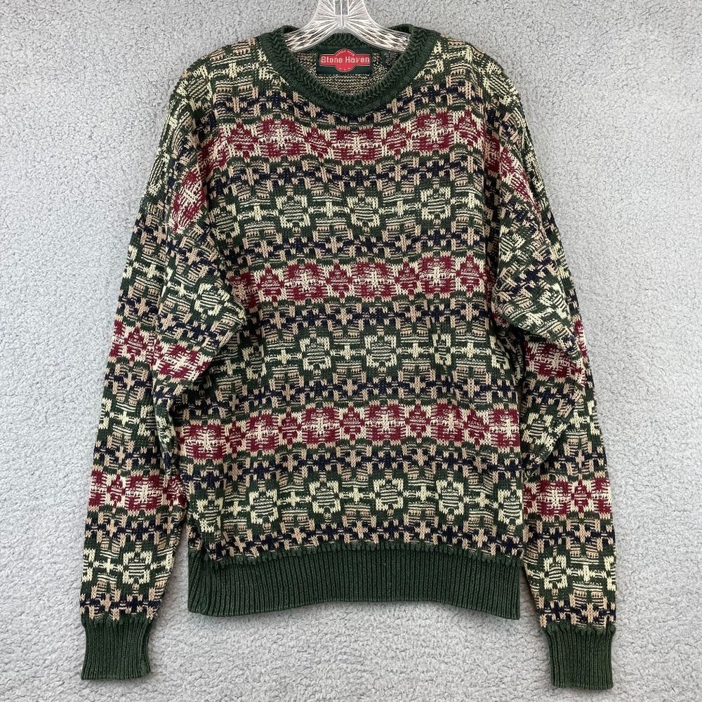 Vintage Stone Haven  Knit Ramie Cotton Crewneck Sweater L